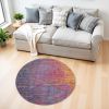 4' Blue And Orange Abstract Round Rug