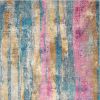 5' X 7' Blue Pink And Gold Abstract Distressed Area Rug