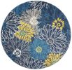 4' Blue And Gold Floral Round Rug