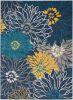 5' X 7' Blue And Gold Floral Area Rug