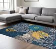 7' X 10' Blue And Gold Floral Area Rug