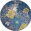 8' Blue And Gold Floral Round Rug