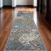 10' Blue And Gray Floral Runner Rug