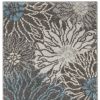 10' Blue And Gray Floral Runner Rug