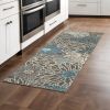 8' Blue And Gray Floral Runner Rug