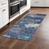 8' Blue And Ivory Floral Runner Rug