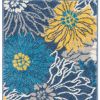 6' Blue And Gold Floral Runner Rug