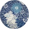 8' Blue And Ivory Floral Round Rug