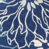 8' Blue And Ivory Floral Round Rug