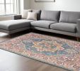 7' X 10' Teal And Ivory Medallion Distressed Area Rug