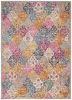 7' X 10' Gray Blue And Orange Quatrefoil Distressed Area Rug