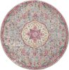 5' Gray And Pink Medallion Round Rug