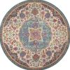 5' Ivory And Blue Medallion Round Rug