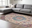 8' X 10' Ivory And Blue Medallion Area Rug