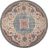 8' Ivory And Blue Medallion Round Rug