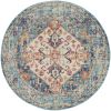4' Ivory And Blue Oriental Distressed Round Rug