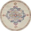 8' Gray And Ivory Medallion Distressed Round Rug