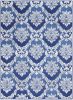 4' X 6' Blue And Ivory Damask Distressed Area Rug