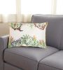 14" X 20" Green And White Cotton Throw Pillow