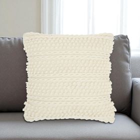 Ivory Textured Dots And Stripes Throw Pillow
