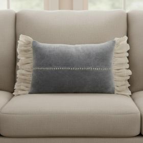 14" X 22" Steel Blue Pillow With Tassels Edges