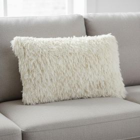 14" X 24" Long Ivory Shag Throw Pillow