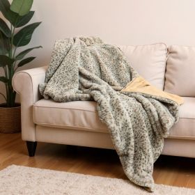 50" X 60" Brown and Taupe Faux Fur Animal Print Plush Throw Blanket