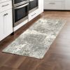 2' X 8' Gray And Ivory Distressed Abstract Runner Rug