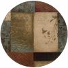 8â€™ Round Beige And Brown Floral Block Pattern Area Rug