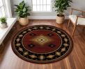 8â€™ Round Red And Beige Ikat Pattern Area Rug