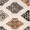 8' X 10' Ivory Orange And Gray Geometric Distressed Area Rug