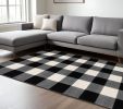 8' X 10' Black And Ivory Gingham Area Rug