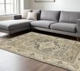 7' X 10' Beige And Gray Medallion Distressed Area Rug