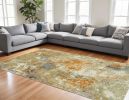 9' X 12' Gold and Ivory Power Loom Area Rug