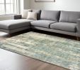 8' X 10' Blue And Gray Abstract Hand Loomed Distressed Area Rug