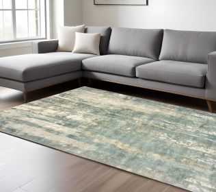 9' X 12' Blue And Gray Abstract Hand Loomed Distressed Area Rug