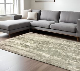 9' X 12' Gray And Ivory Abstract Hand Loomed Distressed Area Rug