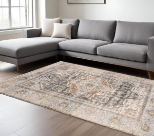 10' X 13' Gray And Blue Medallion Distressed Area Rug