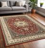 5' X 8' Red And Ivory Floral Medallion Area Rug