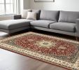 10' X 13' Red And Ivory Floral Medallion Area Rug