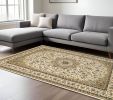 10' X 13' Ivory And Beige Floral Medallion Area Rug