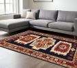 8' X 11' Blue And Red Medallion Area Rug