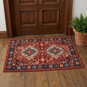 2' X 3' Red Blue Machine Woven Oriental Indoor Area Rug