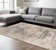 8' X 11' Gray And Blue Medallion Distressed Area Rug