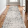 15' Blue And Ivory Abstract Runner Rug