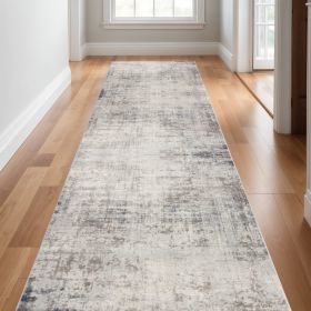 15' Blue And Ivory Abstract Runner Rug