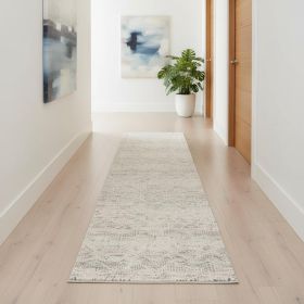 10' Ivory And Gray Ikat Runner Rug