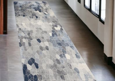 2' X 15' Navy Blue Cobblestone Pattern Runner Rug