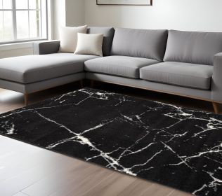 7' X 9' Black And White Abstract Area Rug