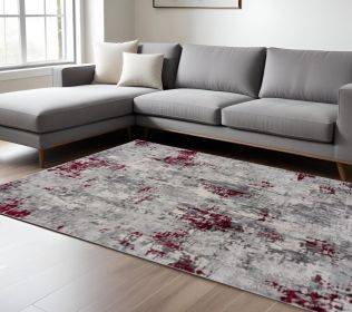 6' X 9' Gray And Red Abstract Area Rug